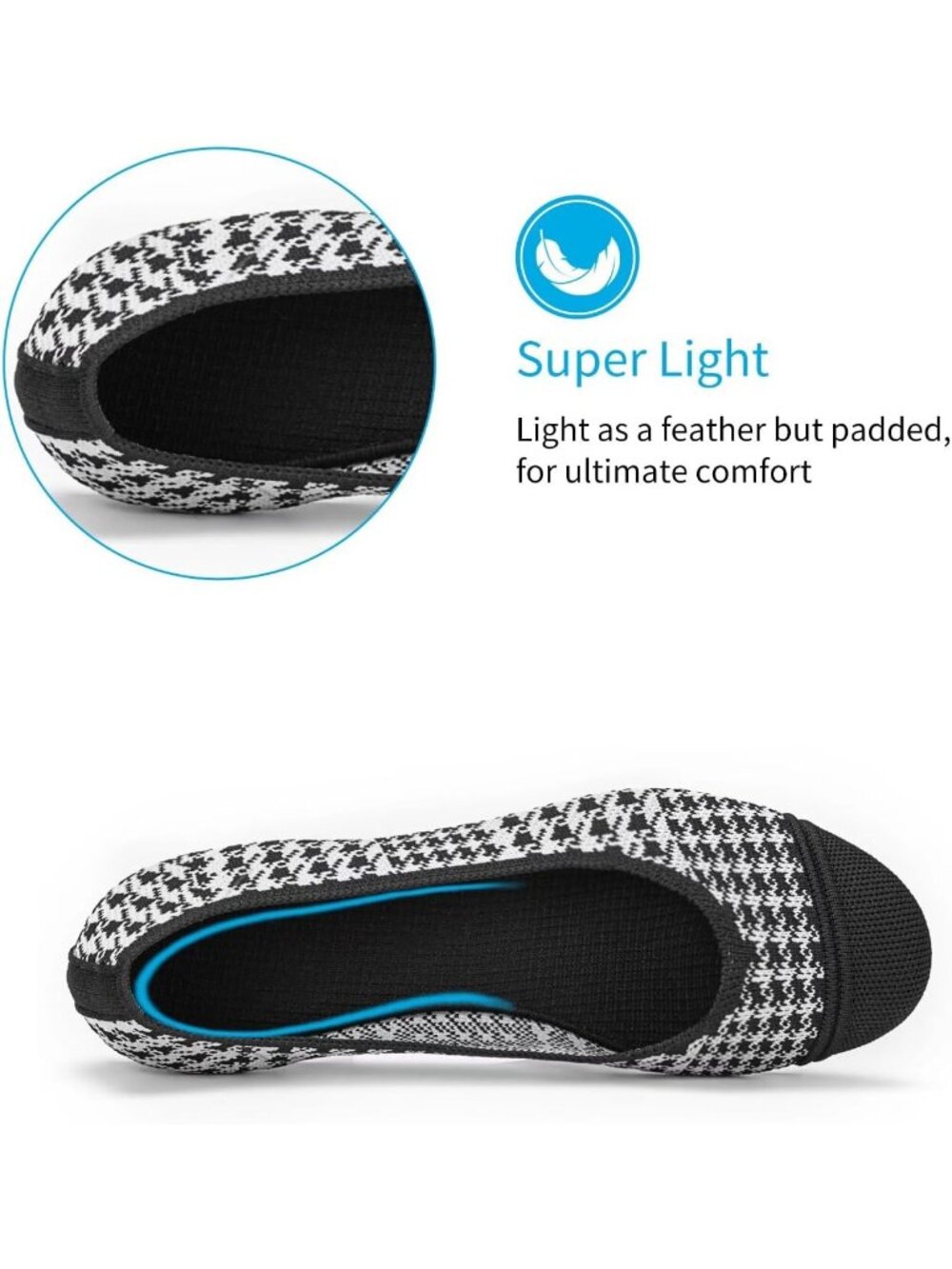 Women’s Black White Ballet Knit Round Toe Slip On Comfort Soft Flat Shoes - Picture 4 of 6